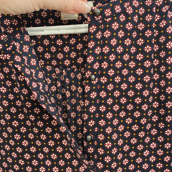 Twik from Simons polyester blouse. Navy blue, plum, mustard. Small. - Picture 3 of 5